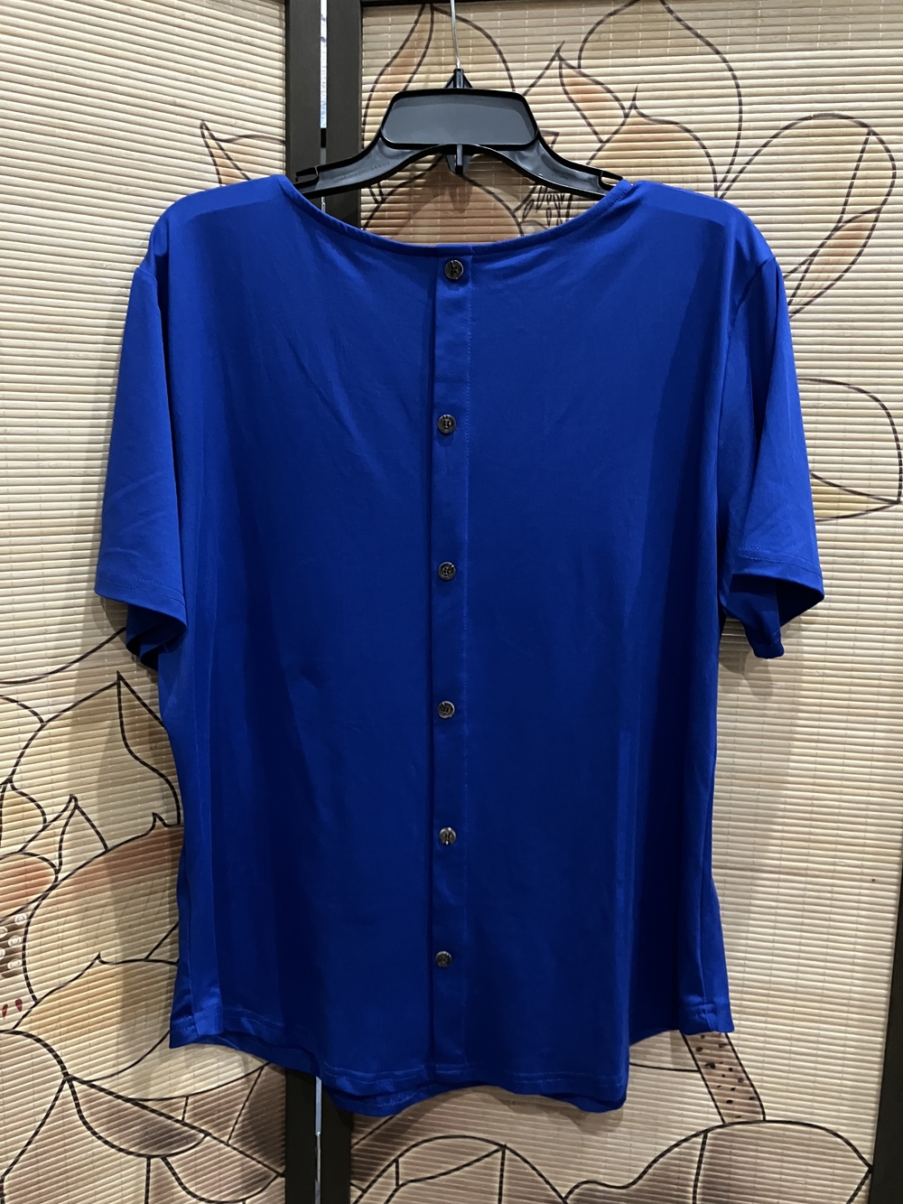 Royal Blue Top 0XL Button Back Short Sleeve Stretch Blouse